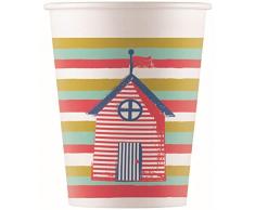 Procos 90235 - Bicchieri di Carta per Feste, Motivo: casa, 8 Pezzi, Colore: Bianco, Rosso, Giallo