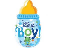 Bargain Balloons- Palloncino a Forma di Biberon con Scritta Its a Boy e Stelline, Colore Azzurro, 126364