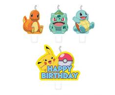 Amscan International 9904828 - Confezione da 4 candele Pokemon