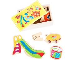 Small Foot 10550 Scatola con Puzzle per Creare e Formare 5 Giocattoli in Legno