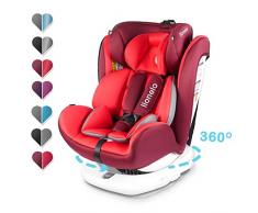 Lionelo Bastiaan Seggiolino auto gruppo 0 I II e III da 0 a 36 kg girevole a 360 protezioni laterali Isofix e Top Tether Reclinabile con tettuccio ECE R44 04, Rosso