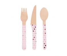 Neviti Little Star Pink-Wooden Cutlery-24 Pack Posate in legno, rosa, 16.4 x 2 x 0.3, 775448