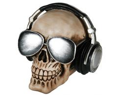 Out of the blue 78/5736 - Salvadanaio in poliresina a forma di teschio con cuffie e occhiali da sole, 16 x 13 cm