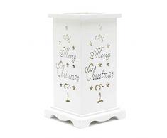 Gifts 4 All Occasions Limited SHATCHI-1283 - Candela a LED senza fiamma, in legno, con incisioneMerry Christmas, funzionamento a batteria, colore: bianco