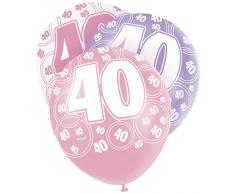 Unique Party 80875 - 30 cm Palloncini Lattice Rosa Brillante per 40° Compleanno, Confezione da 6