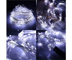 Shatchi 51033 - Filo di rame argentato con 100 LED a luce fredda, per interni, funzionamento a batteria, per matrimoni, feste, Natale, decorazione per la casa e la camera da letto
