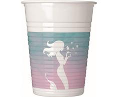 Procos 90642 - Bicchieri da Festa a Forma di Sirena, in plastica, 8 Pezzi, Colore: Rosa/Blu/Bianco