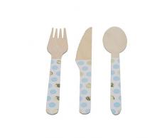 Neviti Pattern Works Wooden Cutlery-Blue Dots-24 Pack Posate in legno, Blu, 16.4 x 2 x 0.3, 775639