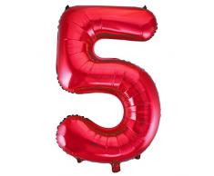 Unique Party 55855 - Palloncino Gigante - Numero 5 - 86cm - Rosso