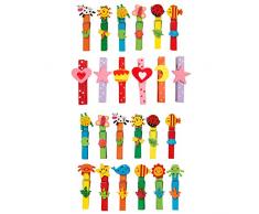 7760 Set mollette con motivi Animali in legno colorato, giocattoli per bambini, 24 unità, a partire da 3 anni