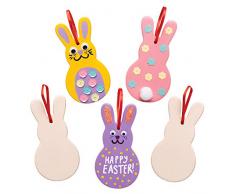 Baker Ross Decorazioni in ceramica a forma di coniglietto (confezione da 5) - Creazioni pasquali per bambini, da decorare e personalizzare