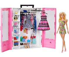 Barbie- Fashionista Armadio Fashionistas Rosa con Accessori, Bambola Inclusa, Giocattolo per Bambini 3+ Anni, GBK12