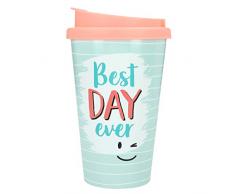 Depesche 2180.004 to-Go - Tazza in plastica con scritta Best Day Ever, 350 ml, multicolore