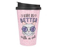 Depesche 2180.031 to-Go - Tazza in plastica con scritta Life is Better with a Cat, 350 ml, multicolore