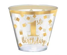 Amscan International 350254 - Bicchiere da tavola per Primo Compleanno, 266 ml, Confezione da 30, Colore: Oro
