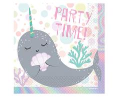 Amscan International 9904593 - Tovaglioli da pranzo stampati, confezione da 16 pezzi, motivo: Narwhal