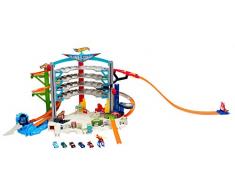 Hot Wheels Mega Garage Enorme Playset per Macchinine con Grande varietà di Funzioni, Include Cinque Veicoli e Un Elicottero, Gioco per Bambini di 4 + Anni, CMP80