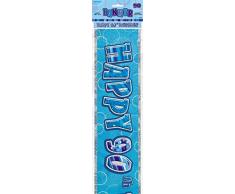 Unique Party 92089 - 2,7 m Foil Blu Brillante Bandierine di 90° Compleanno