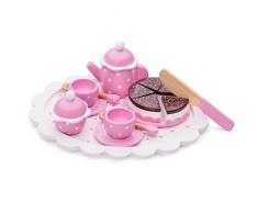 New Classic Toys- Servizio da tè/caffè con Torta da Taglio Giocattoli da Cucina e Cibo, Colore Rosa, 5 Pezzi, 10620