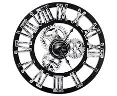 Top Race Orologio da parete rotondo da 16 pollici, design vintage in legno antico fatto a mano da 3D Gear, di Chevy K. (argento con numeri romani)