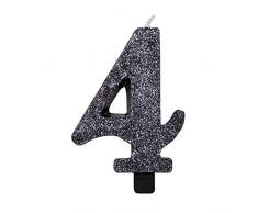 Givi Italia 50854 Numeral glitter candela numero 4, 9.5 cm, colore: Nero