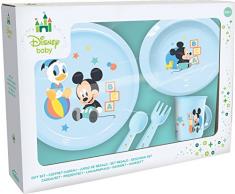 Ciao- Mickey Mouse Disney Baby Set Pappa 5 Pezzi Piano, Piatto Fondo, Tazza, forchetta, Cucchiaio, Azzurro, 33540