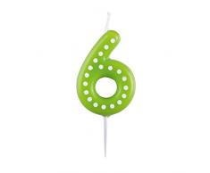 Candela Amscan 9900916 numero 6, con punti bianchi, colori assortiti, in giallo, blu, rosso, verde o arancione, 1 pezzo