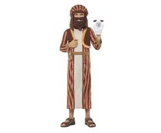 Smiffys Costume a righe da pastore del presepe, marrone, tunica, copricapo con barba e p