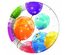 Procos- Piatti Carta 20 cm, Sparkling Balloons, 8 Pezzi, Multicolore, PR88148