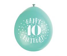 Unique Party 56044 - Palloncini di Compleanno in Lattice - 23 cm - Happy 10th Birthday - Assortimento di 10