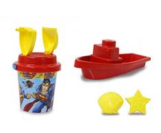 Jamara 410131 - Set per sabbiera Superman, 7 pezzi, con licenza ufficiale, secchio, pala, rastrello, 2 formine, barca, setaccio, colore: Rosso