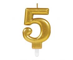Amscan 9901777, Candela finitura metallica, Numero 5, Oro, 1 Pezzo