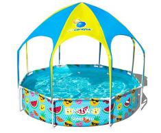Bestway 56432 |Steel Pro - Piscina Gonfiabile per Bambini Splash-in-Shade Con Gazebo E Doccetta, 244X51 cm, Color Blu con Pesciolini