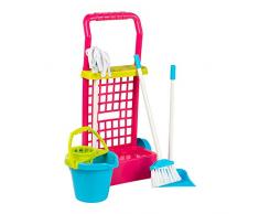 COLORBABY, Carrello di Pulizia Giocattolo, con Secchio, Scopa, Paletta e mocio Cubo Blu Rosso