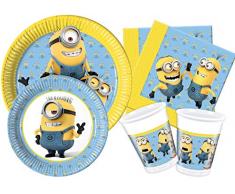 Ciao-Kit Party Tavola Minions Lovely per 8 persone (44 pezzi Ø23cm, 8 piatti Ø20cm, 8 bicchieri plastica 200ml, 20 tovaglioli carta 33x33cm), Multicolore, S, Y4487