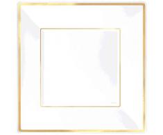 Amscan 430067, piatti di plastica quadrati con bordo dorato, alta qualità, 25 cm