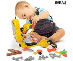 BAKAJI Valigetta Attrezzi per Bambini Giocattolo con Accessori Fai da Te Portatile 31 Pezzi, con Sega Tagliatrice ad Effetti Reali