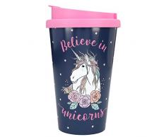 Depesche 2180.009 to-Go - Tazza in plastica con scritta Believe in Unicorns, 350 ml, multicolore