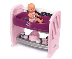 Smoby- Baby Nurse Nursery Next to Me (Culla e fasciatoio) con Tre Differenti Altezze, 8 Accessori Inclusi, Colore Viola, 7600220353