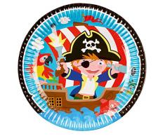 amscan 9902120 - 8 Piatti di Carta Pirata, Multicolore