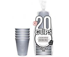 Original Cup - 20 x 53cl Bicchieri American Beer Pong, Bicchieri American Red, plastica, Lavabile, Riutilizzabile, Birra Pong Ufficiale, Festa, Giochi di bevute, Natale, Capodanno - Argent