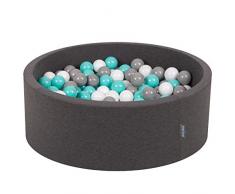 KiddyMoon 90X30cm/300 Palline ∅ 7CM Piscina di Palline Colorate per Bambini Tondo Fabbricato in EU, Grigio Sc:Bianco/Grigio/Turchese Ch