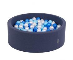 KiddyMoon 90X30cm/300 Palline ∅ 7CM Piscina di Palline Colorate per Bambini Tondo Fabbricato in EU, Blu Sc:Azzurro/Blu/Perla
