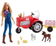 Barbie-Frm18 Set di Gioco con Trattore con Rimorchio, Animali e Bambola, Multicolore, FRM18