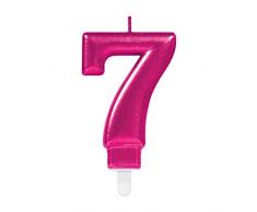 Amscan 9901789 Candela finitura metallica, Numero 7, Rosa, 1 Pezzo