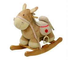 roba Cavallo a Dondolo, in Legno con Imbottitura in Stoffa, Staffa di Protezione, Cavalcabile Utilizzabile dai 18 Mesi