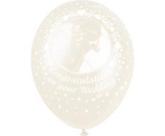 Unique Party 80234 - Palloncini in Lattice Bianco Perlaceo da 30 cm con Scritta Wedding, Confezione da 5