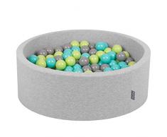 KiddyMoon 90X30cm/200 Palline ∅ 7CM Piscina di Palline Colorate per Bambini Tondo Fabbricato in EU, Grigio Ch:Verde Ch-Turchese Ch-Grigio
