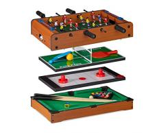Relaxdays, Tavolo Multigioco, 4 in 1, Biliardino, Ping Pong, Hockey & Biliardo, Bambini & Adulti, Multiuso, Marrone, Colore Effetto Legno, 10023514