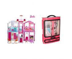 Barbie-la Casa di Malibu per Bambole con Accessori e Colori Vivaci, Giocattolo per Bambini 3+ Anni, 18 x 41 x 74.5 cm, DLY32 & Barbie-DMT57 Guardaroba, Multicolore, DMT57